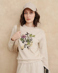 Rareism Women's Avoca Beige Cotton Blend Crew Neck Floral Print Regular Fit Sweatshirt