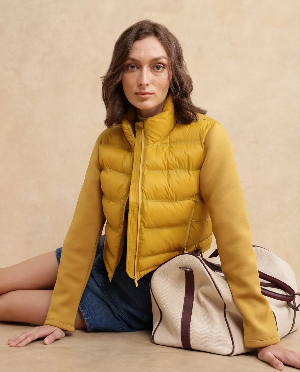 Rareism Women's Zarcro Yellow Stand Collar Plain Regular Fit Jacket