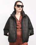 Rareism Women's Habit Black Polyester High Neck Plain Bell Sleeve Regular Fit Jacket