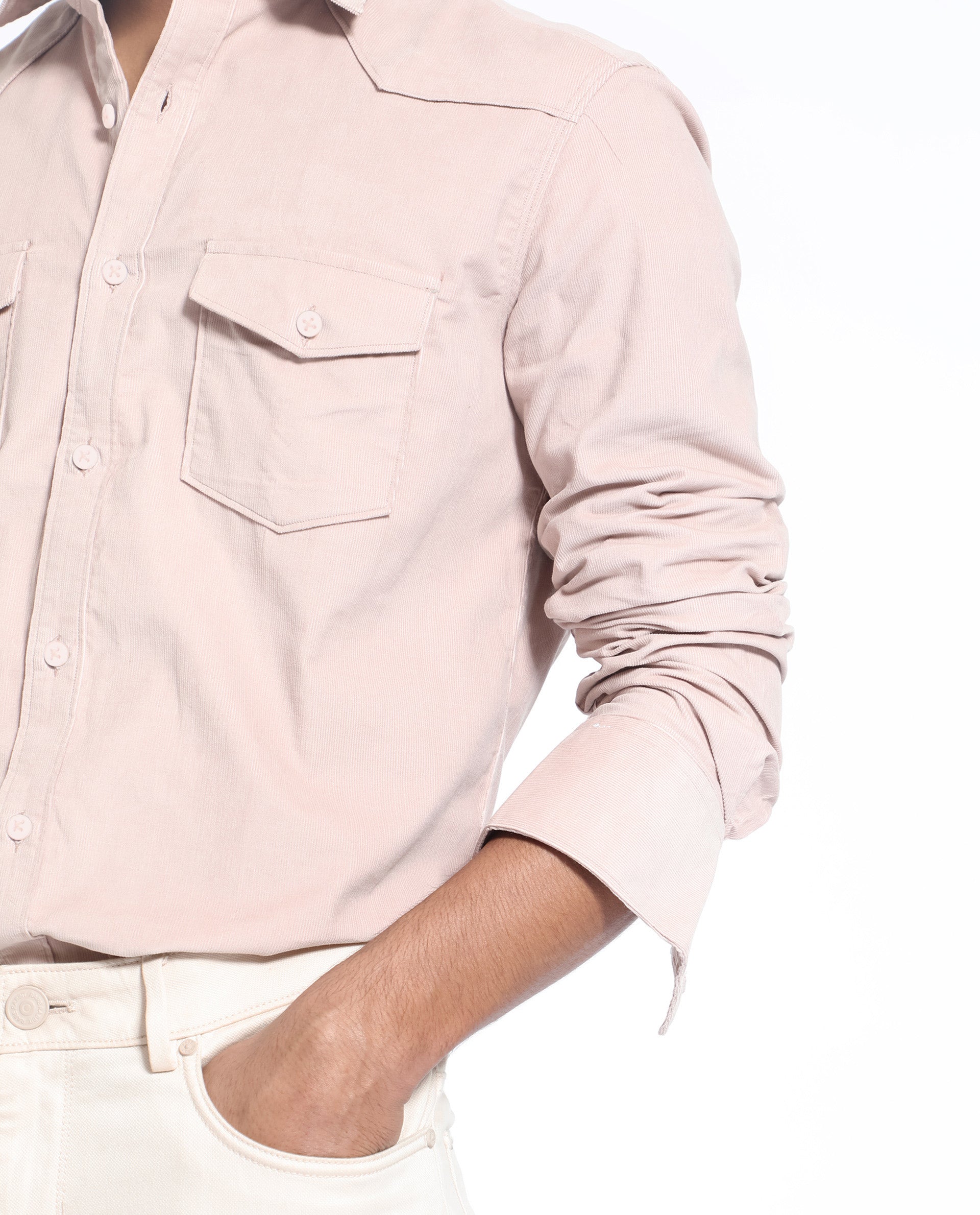 Rare Rabbit Men's Halle Dusky Peach Cotton Plain Regular Fit Full Sleeve Collared Shirt