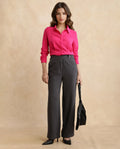 Rareism Women's Hanne Grey Cotton Blend Plain Ankle Length Straight Fit Trouser