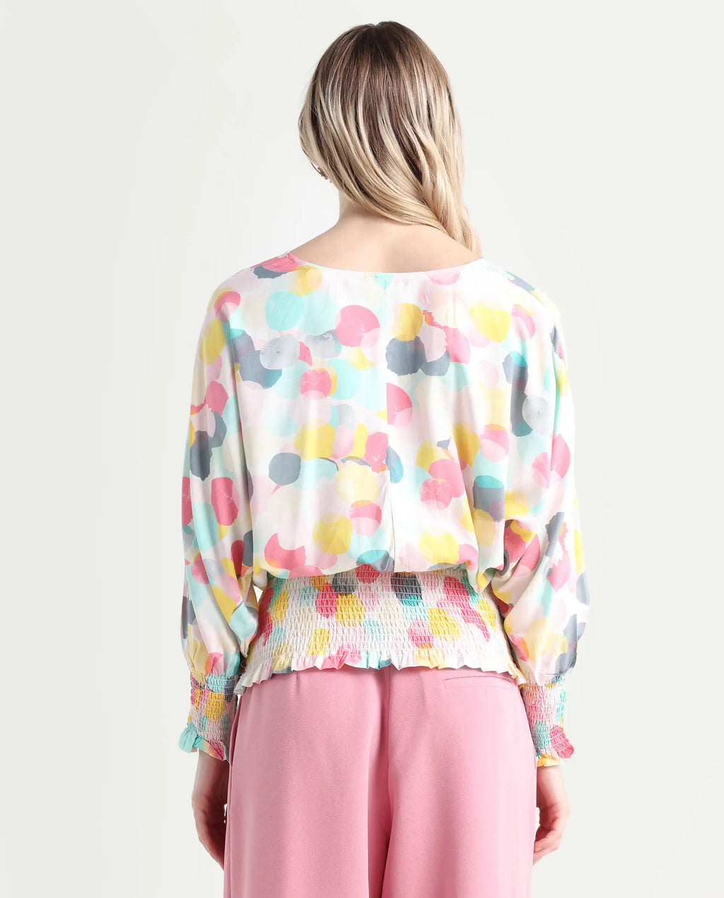 Rareism Women's Hanson Pink V-Neck Printed Knee Length Tailored Top