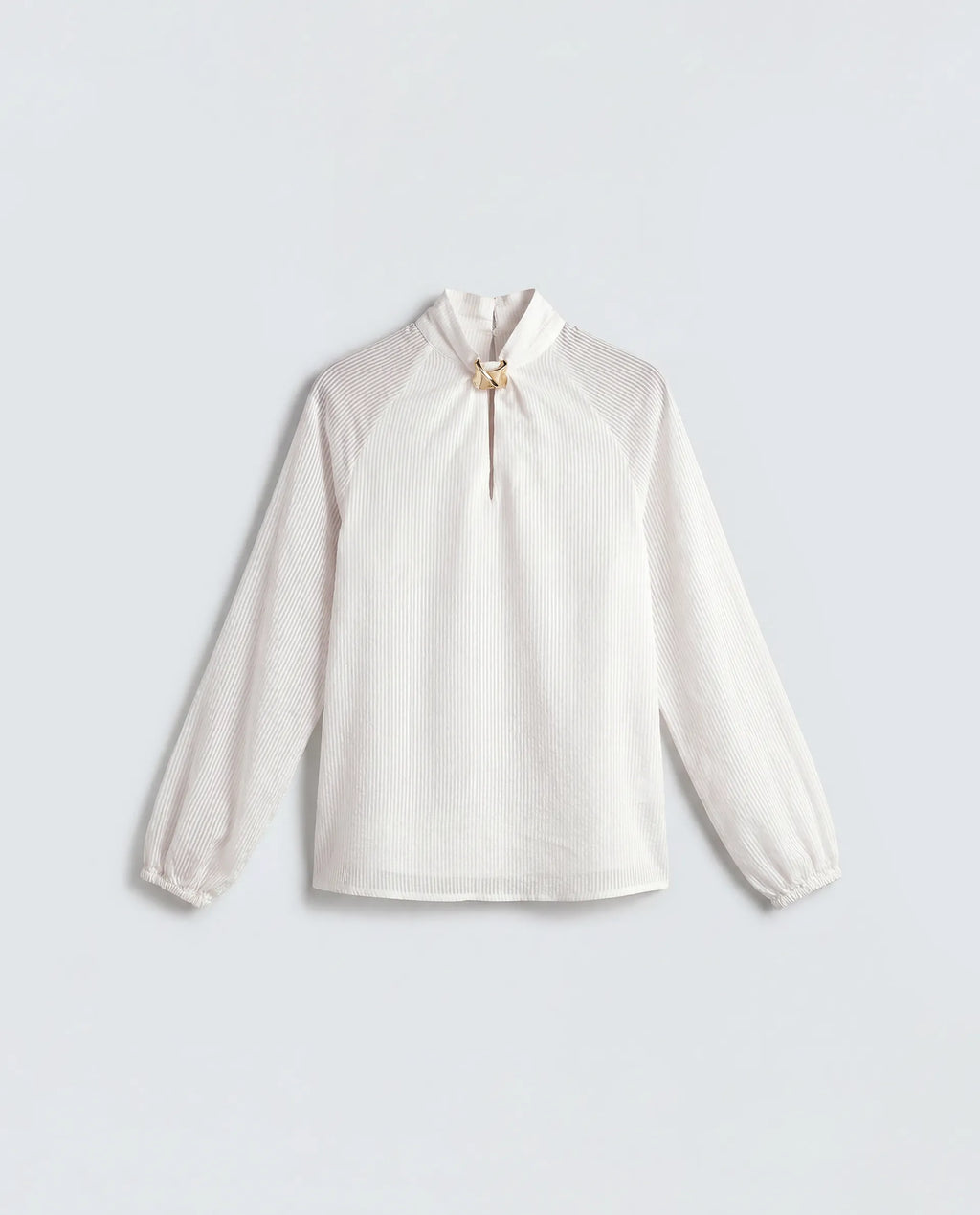 Rareism Women's Dyna Off White Viscose Blend Band Collar Button Regular Plain Top