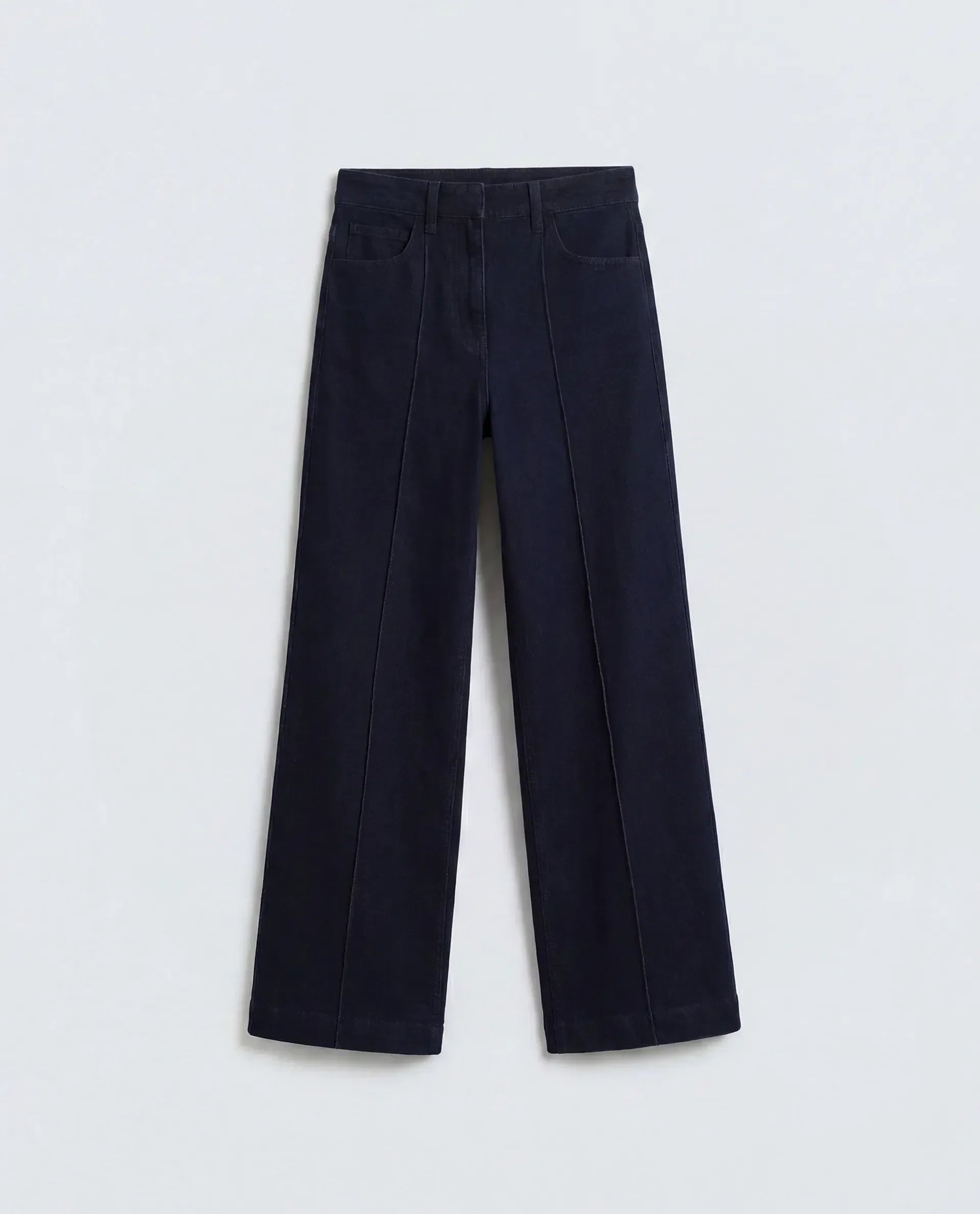 Rareism Women's Exora Dark Navy Cotton Blend Wide Leg Plain Jeans