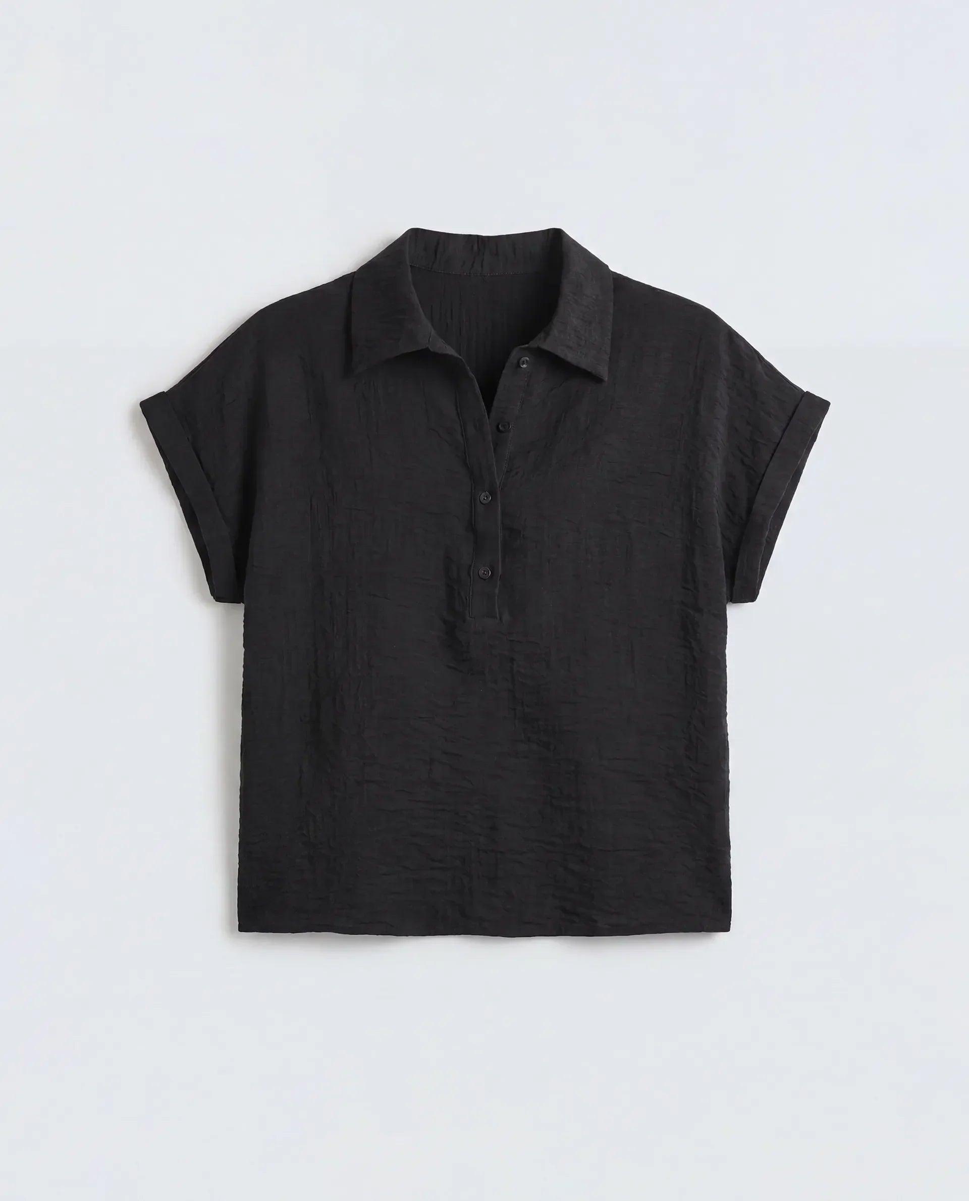 Rareism Women's Halm Black Viscose Blend Spread Collar Relaxed Plain Top