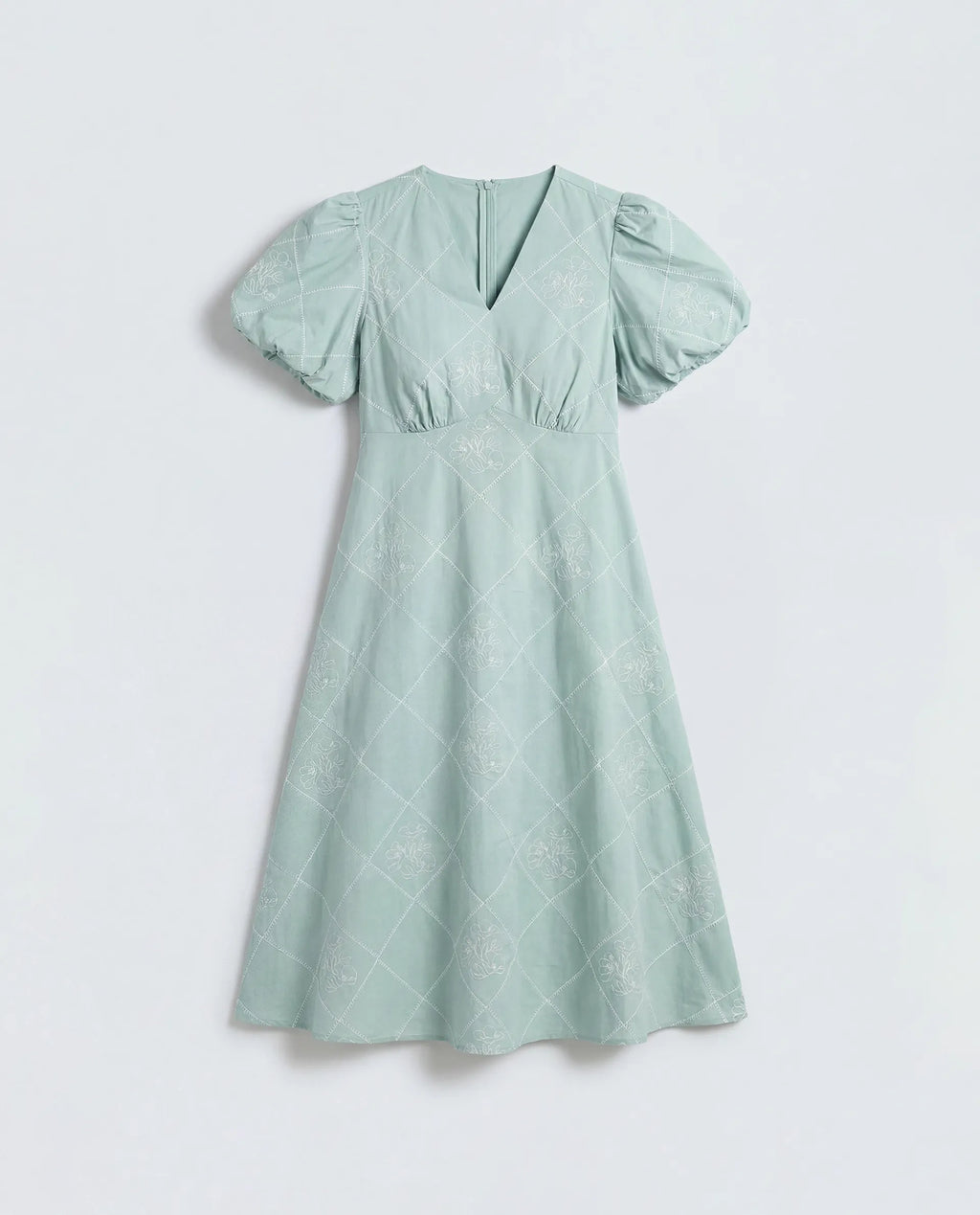 Rareism Women's Haxa Dusky Green Cotton Half Sleeve V-Neck Fit And Flare Plain Dress
