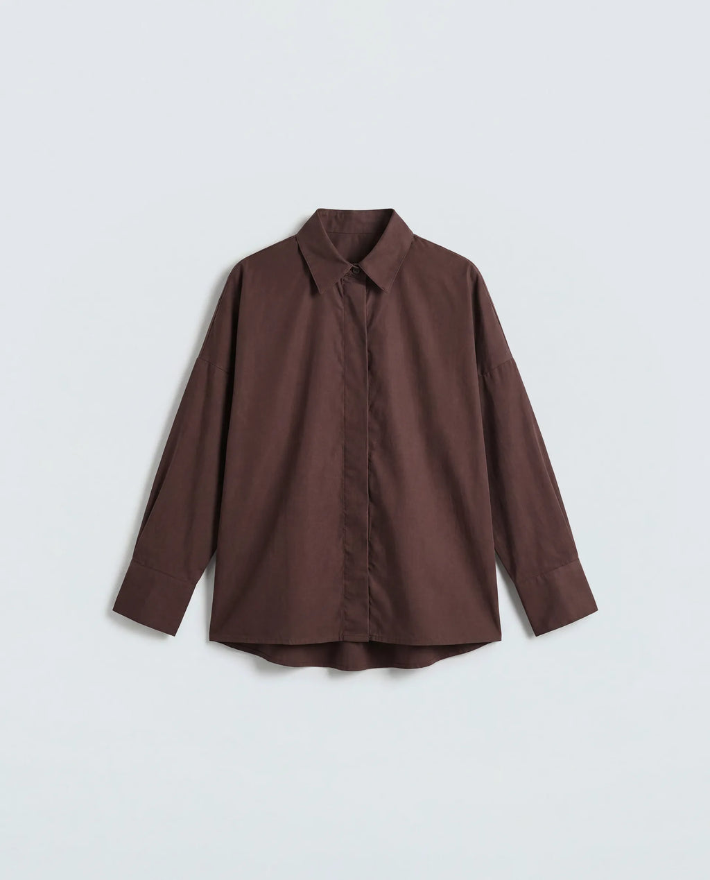 Rareism Women's Oni Brown Cotton Spread Collar Button Boxy Plain Shirt