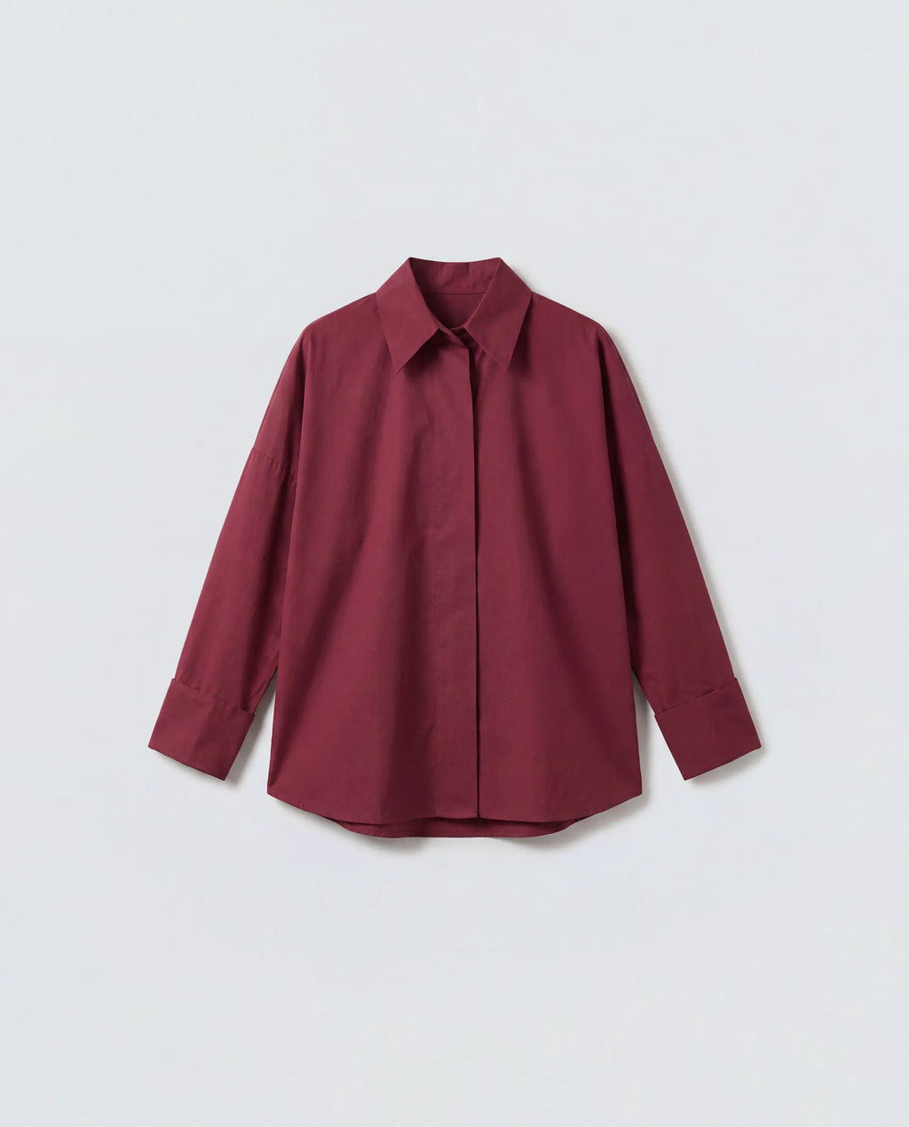 Rareism Women's Oni Red Cotton Spread Collar Button Boxy Plain Shirt