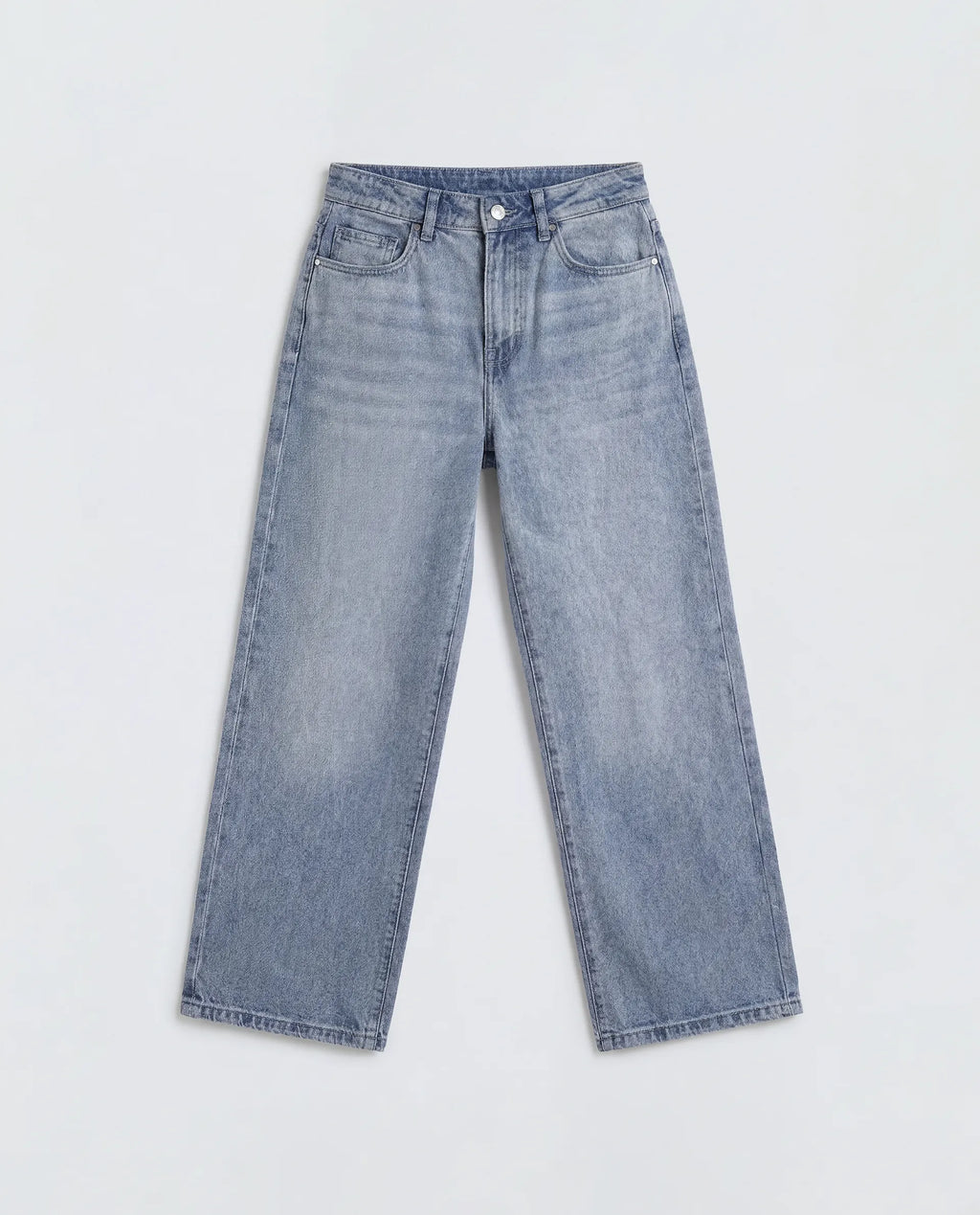 Rareism Women's Ribane Light Blue Cotton Wide Leg Plain Jeans