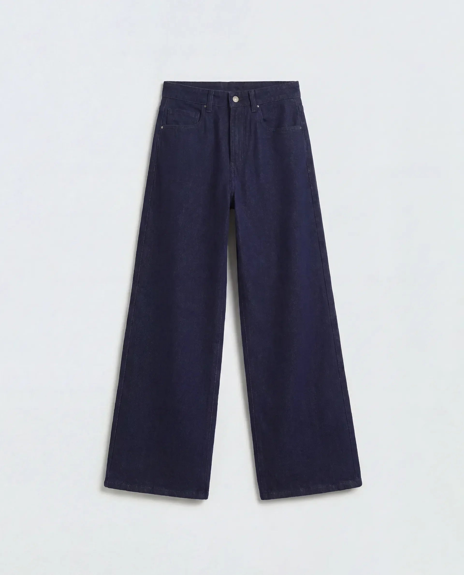 Rareism Women's Ribar Navy Cotton Wide Leg Plain Jeans