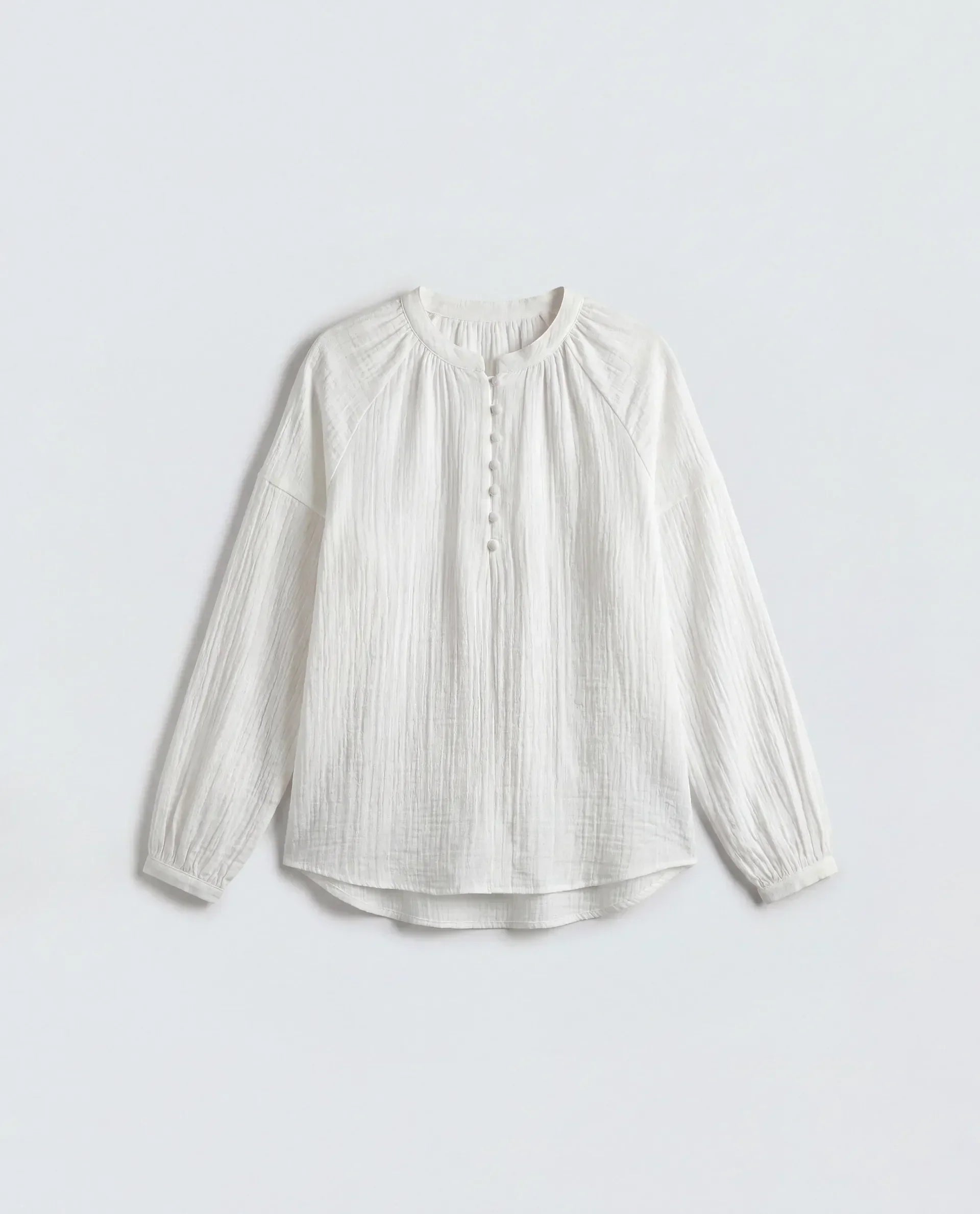 Rareism Women's Rudin White Cotton Band Collar Relaxed Plain Top