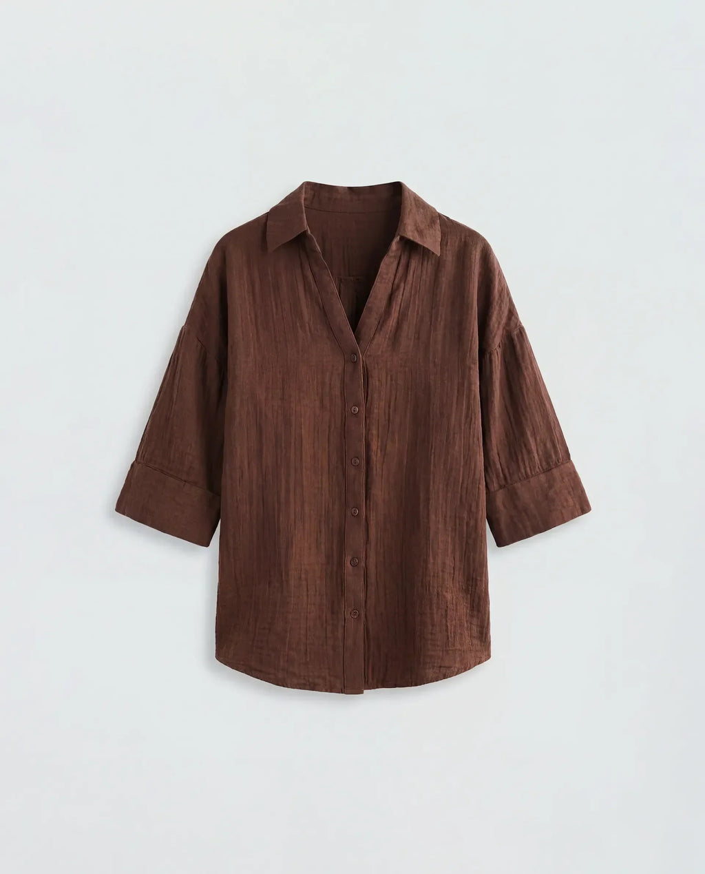 Rareism Women's Rudoc-T Brown Cotton Johnny Collar Oversized Plain Shirt