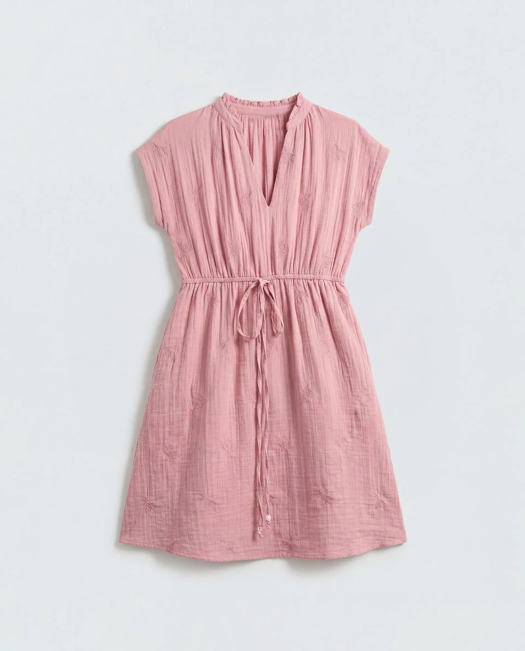 Rareism Women's Rudum Dusky Pink Cotton Ruffled Neck Fit And Flare Plain Dress