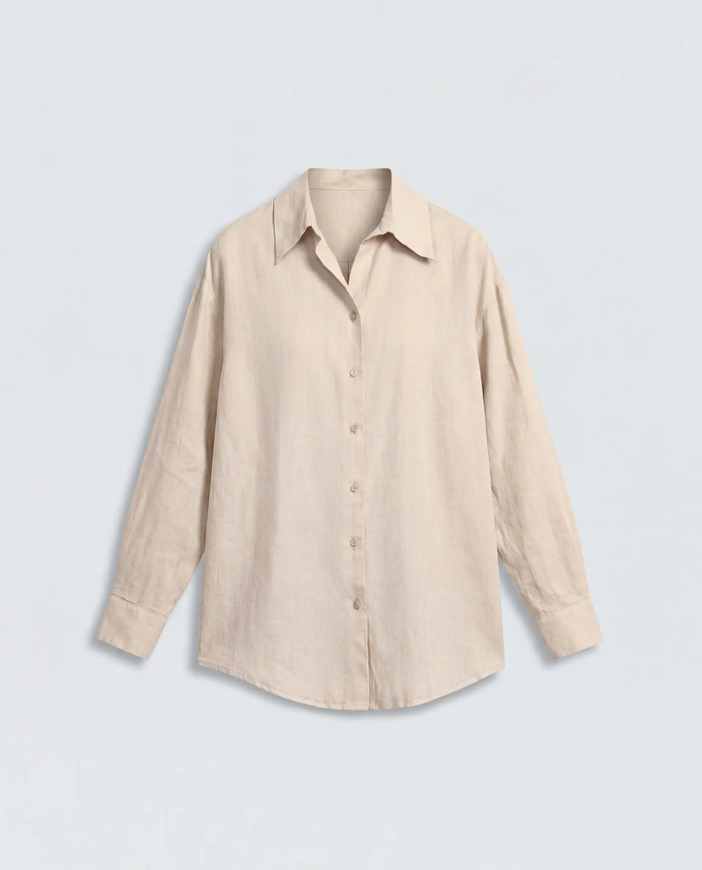 Rareism Women's Uganda Beige Linen Fabric Spread Collar Regular Plain Shirt