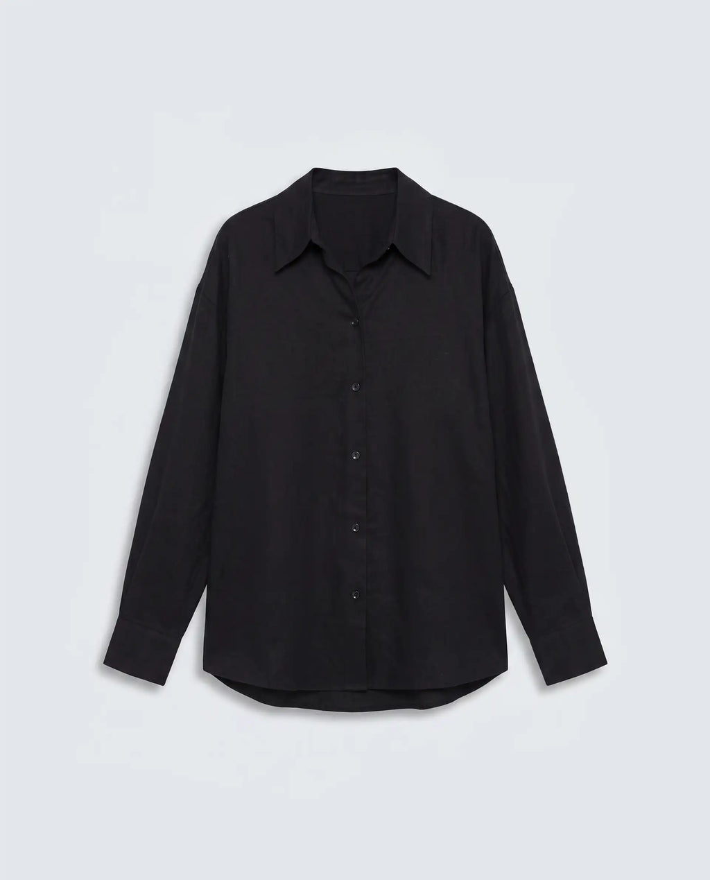 Rareism Women's Uganda Black Linen Spread Collar Regular Plain Shirt