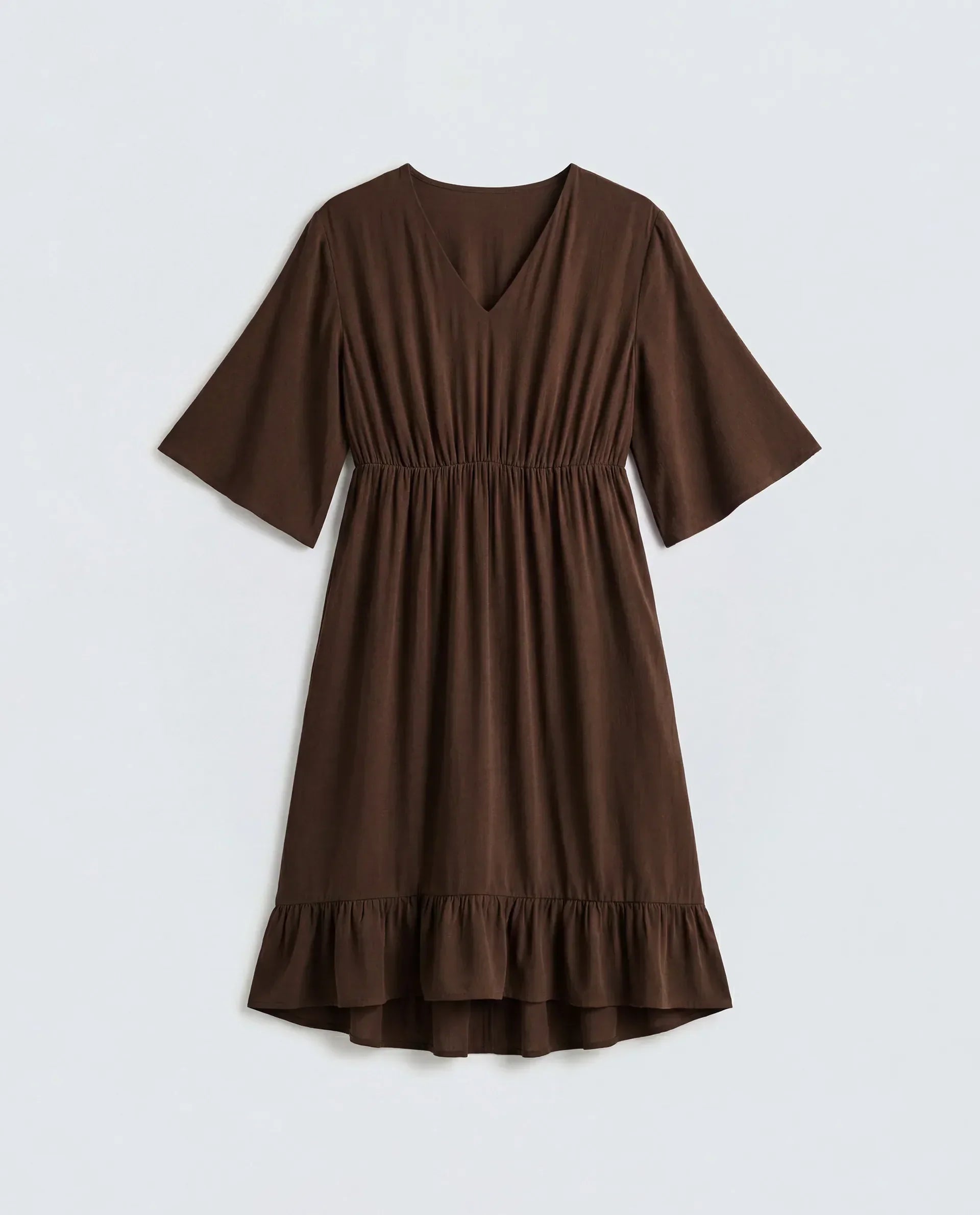 Rareism Women's Valor Brown Viscose V-Neck Flared Plain Dress