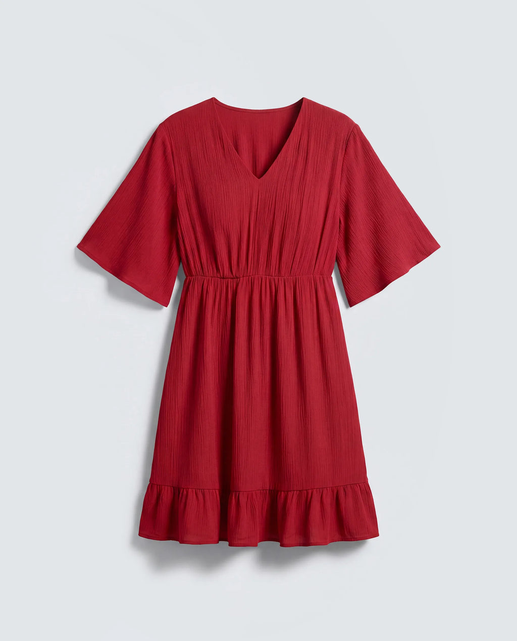 Rareism Women's Valor Red Viscose Half Sleeve Flared Plain Dress