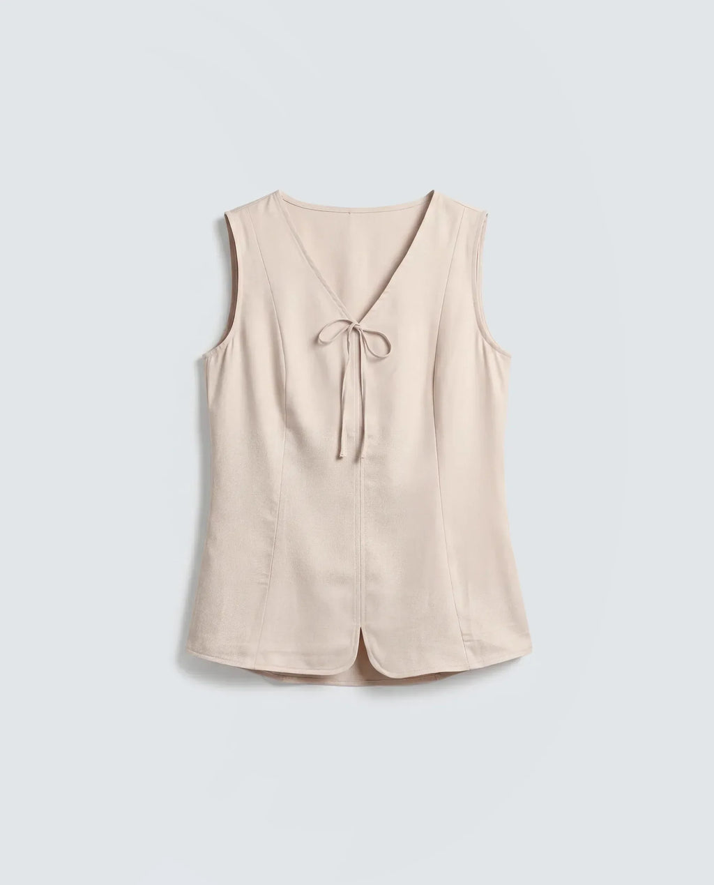 Rareism Women's Valton Primary Beige Polyester Sleeveless V-Neck Regular Fit Top