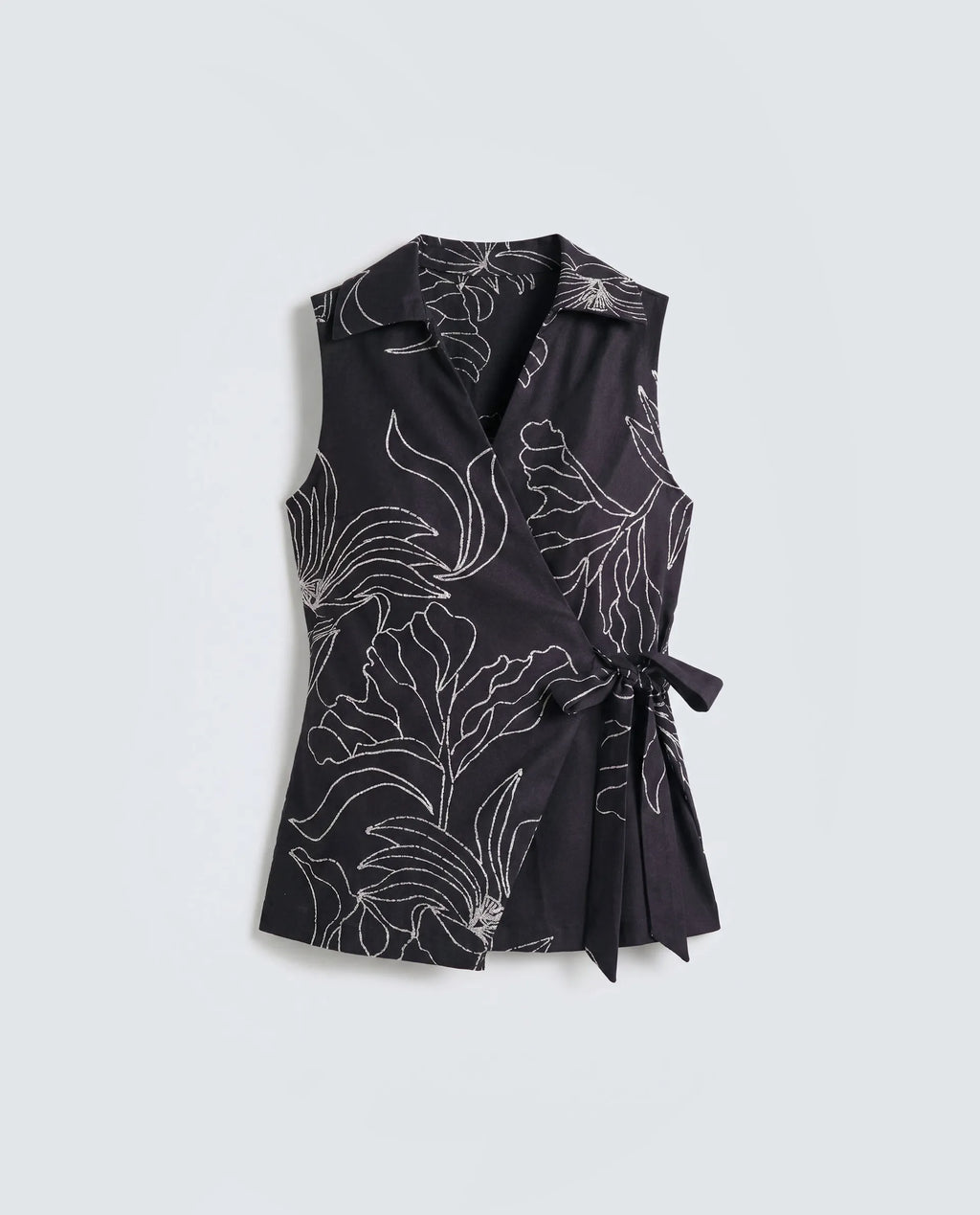 Rareism Women's Vanfu Black Polyester Sleeveless Regular Fit Floral Print Top