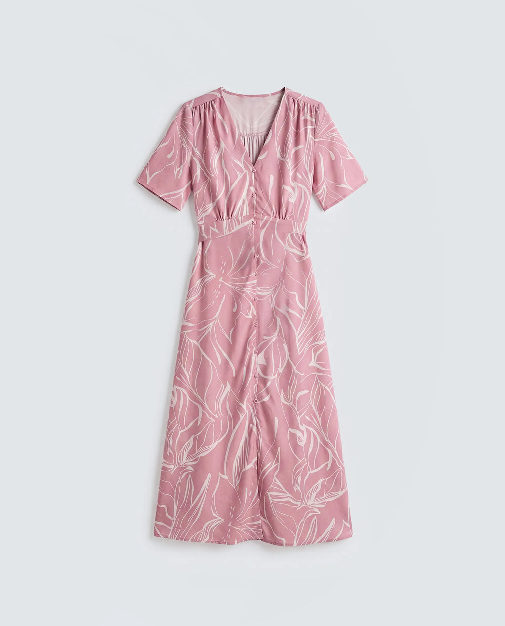 Rareism Women's Vatah Pink Viscose V-Neck A-Line Floral Print Dress