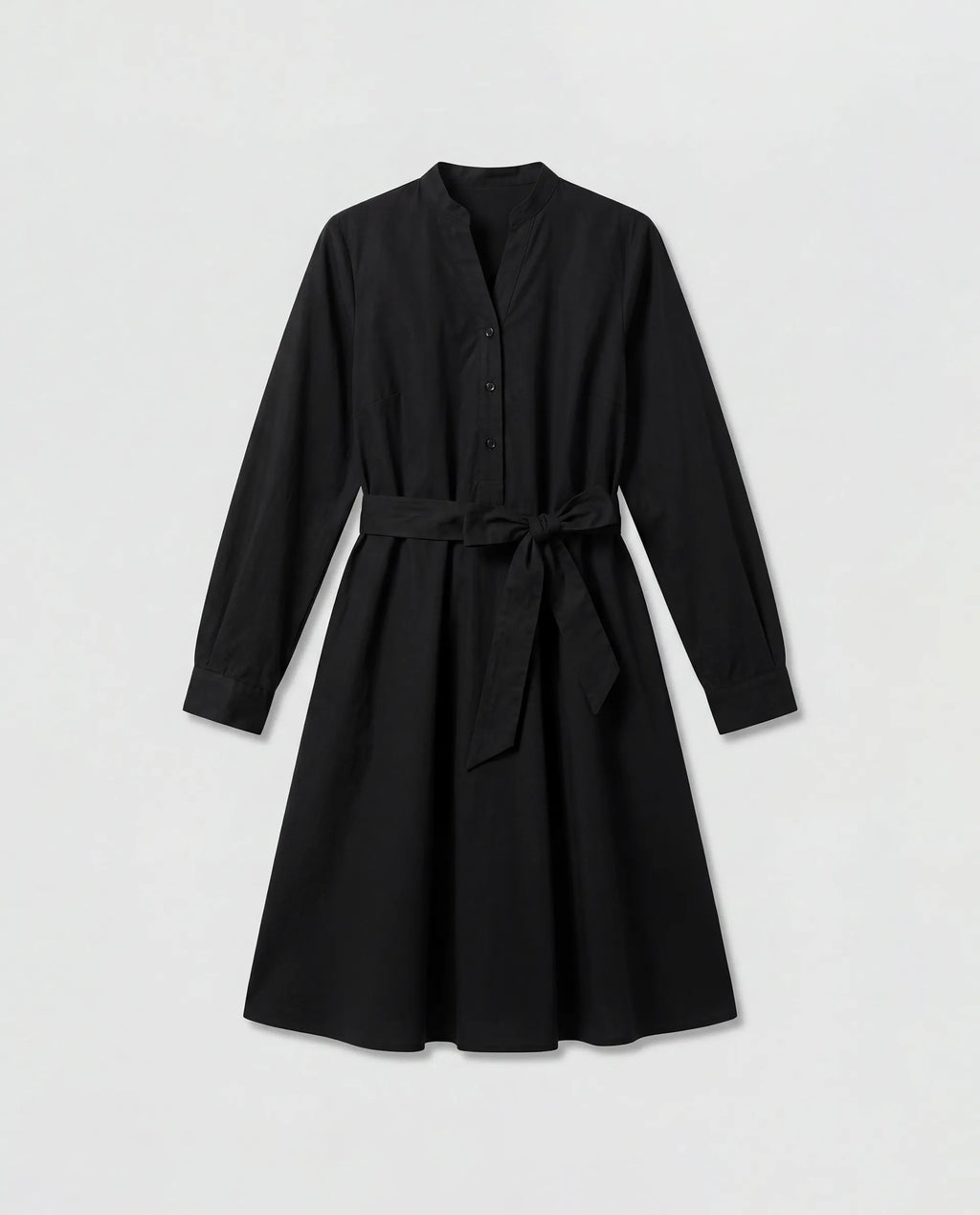 Rareism Women's Vayda Black Cotton Full Sleeve A-Line Plain Dress