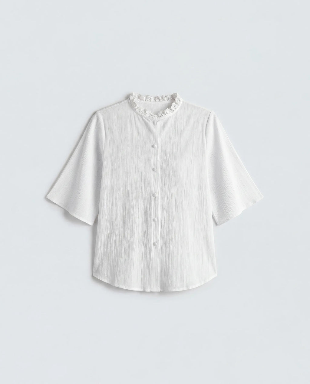 Rareism Women's Velpa White Cotton Ruffled Neck Relaxed Plain Top