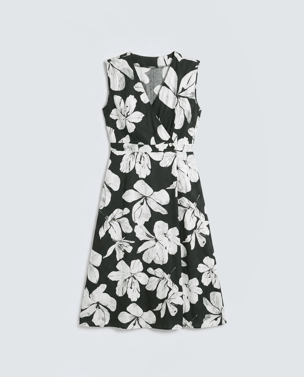 Rareism Women's Vlbee Black Viscose Sleeveless A-Line Floral Print Dress