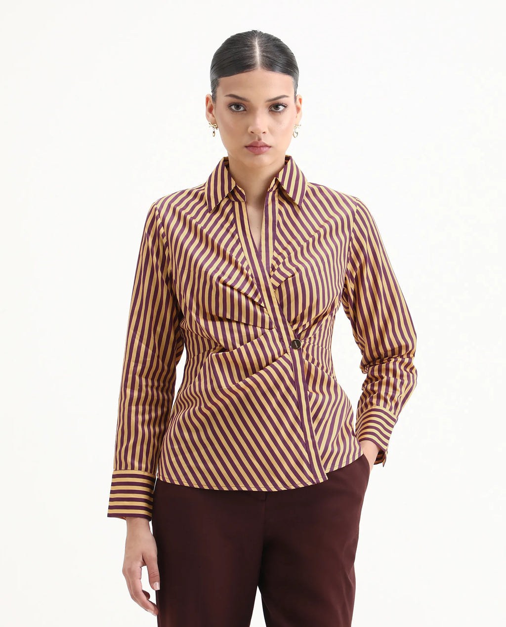 Rareism Women's Hatay Light Multi Cotton Blend Johnny Collar Geometric Print Regular Fit Top