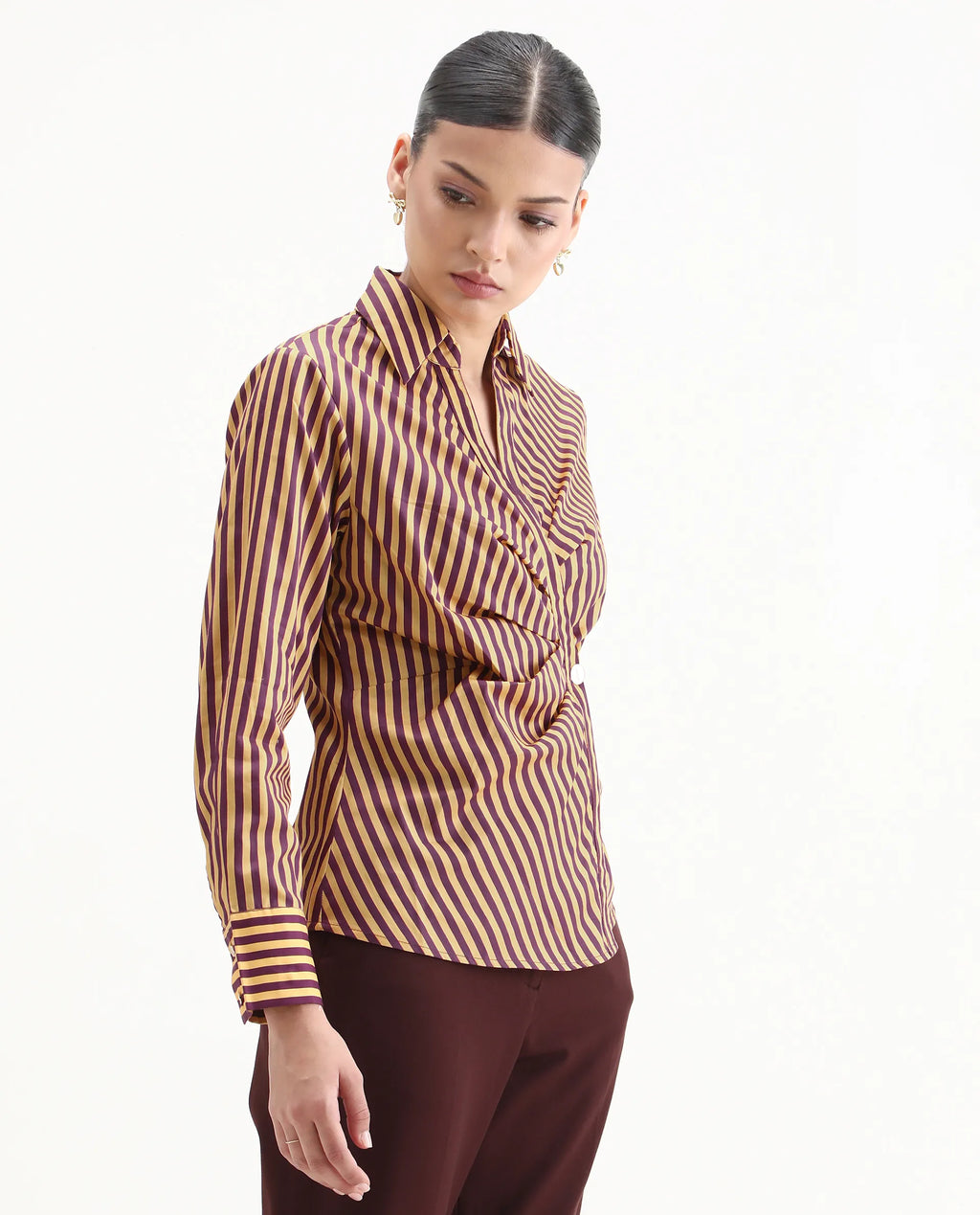 Rareism Women's Hatay Light Multi Cotton Blend Johnny Collar Geometric Print Regular Fit Top