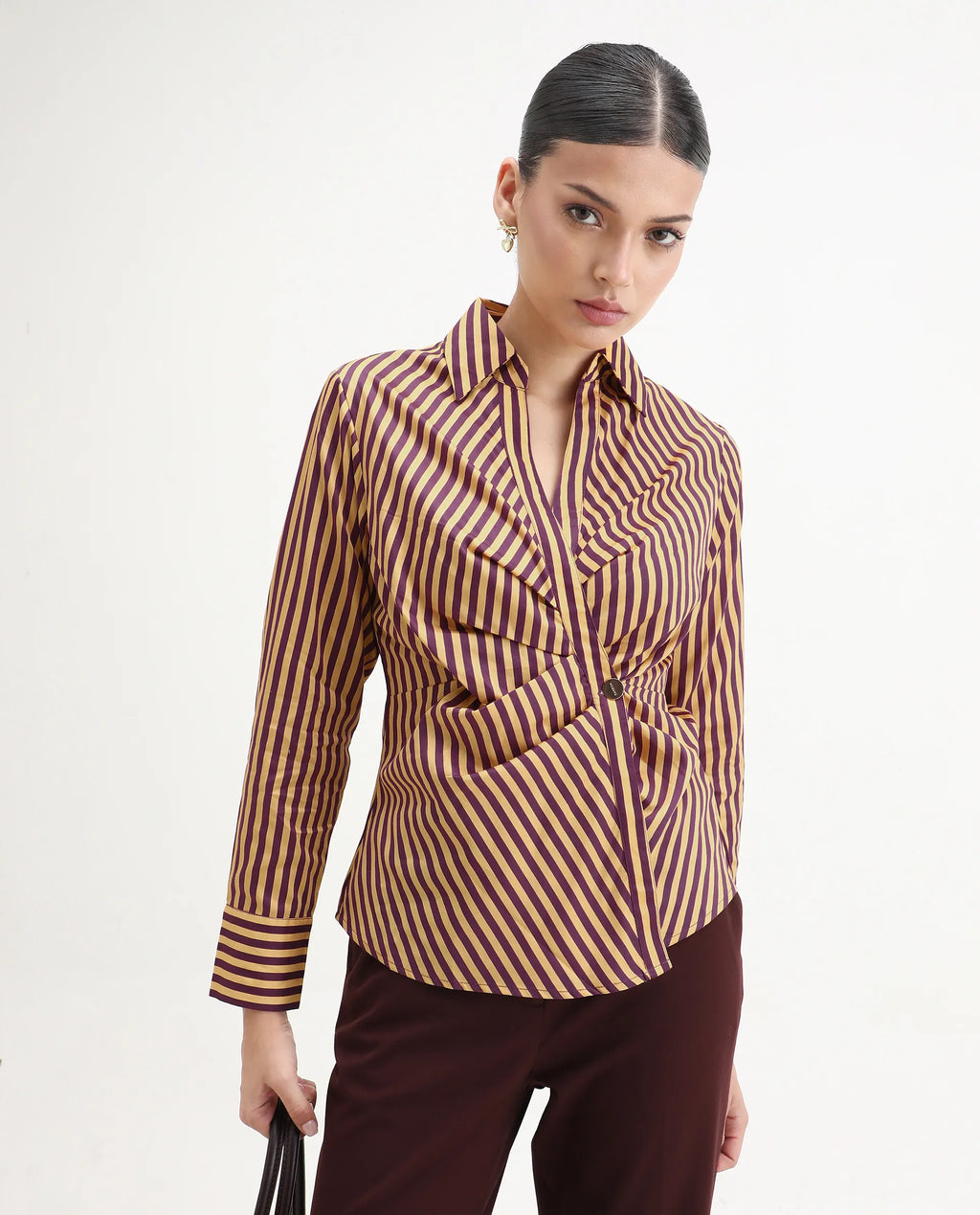 Rareism Women's Hatay Light Multi Cotton Blend Johnny Collar Geometric Print Regular Fit Top