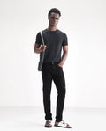 Rare Rabbit Men's Hawkins Black Cotton Plain Hawk Slim Fit Jeans