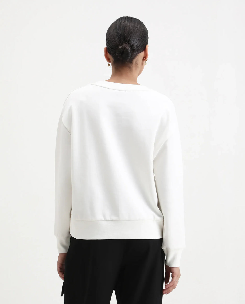 Rareism Women's Hefko Off White Cotton Blend Crew Neck Relaxed Fit Graphic Print Sweatshirt