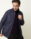 Rare Rabbit Men's Mass Navy Polyester Plain Relaxed Fit Full Sleeve Mandarin Collar Jacket