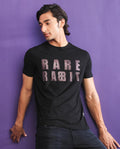 Rare Rabbit Men's Electricc Black Cotton Graphic Print Slim Fit Half Sleeve Crew Neck T-Shirt
