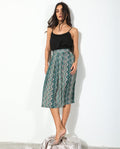 Rareism Women's Arabella Green Polyester Geometric Print Knee Length Regular Fit Skirt
