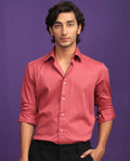 Rare Rabbit Men's Molde Dark Pink Cotton Plain Regular Fit Full Sleeve Collared Shirt