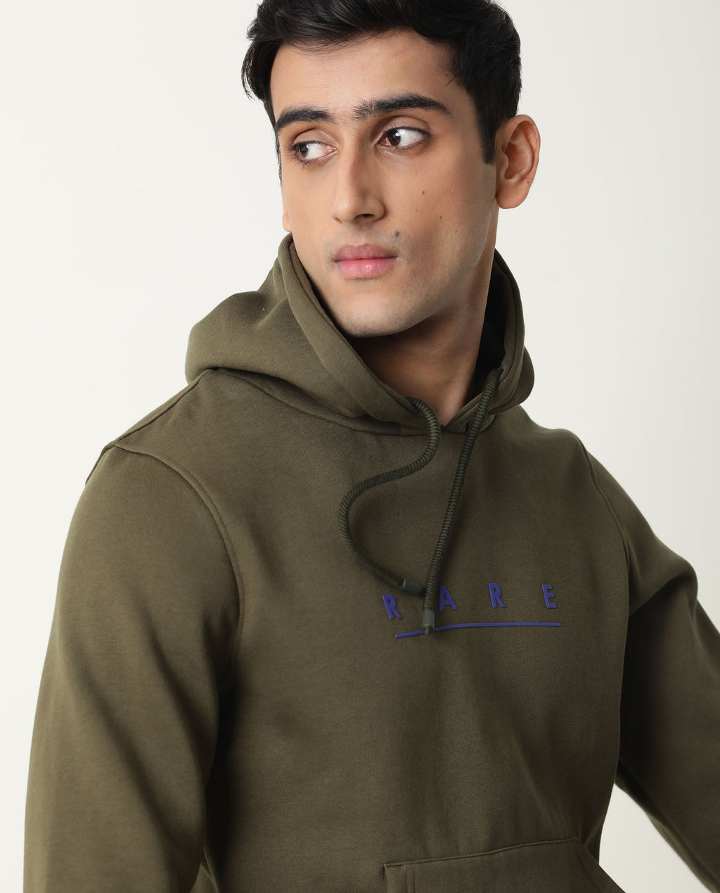 Rare Rabbit Men's Omi Olive Cotton Graphic Print Relaxed Fit Full Sleeve Hooded Sweatshirt