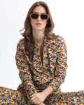 Rareism Women's Hertie-T Yellow Cotton Blend Mandarin Collar Geometric Print Regular Fit Jacket