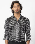 Rare Rabbit Men's Hexo Purple Viscose Geometric Print Regular Fit Full Sleeve Collared Shirt