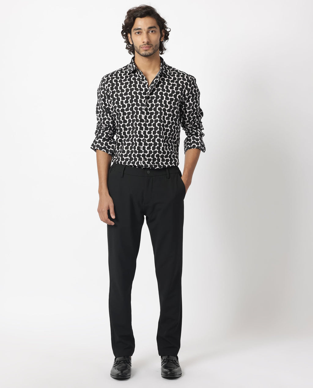 Rare Rabbit Men's Hexo Purple Viscose Geometric Print Regular Fit Full Sleeve Collared Shirt