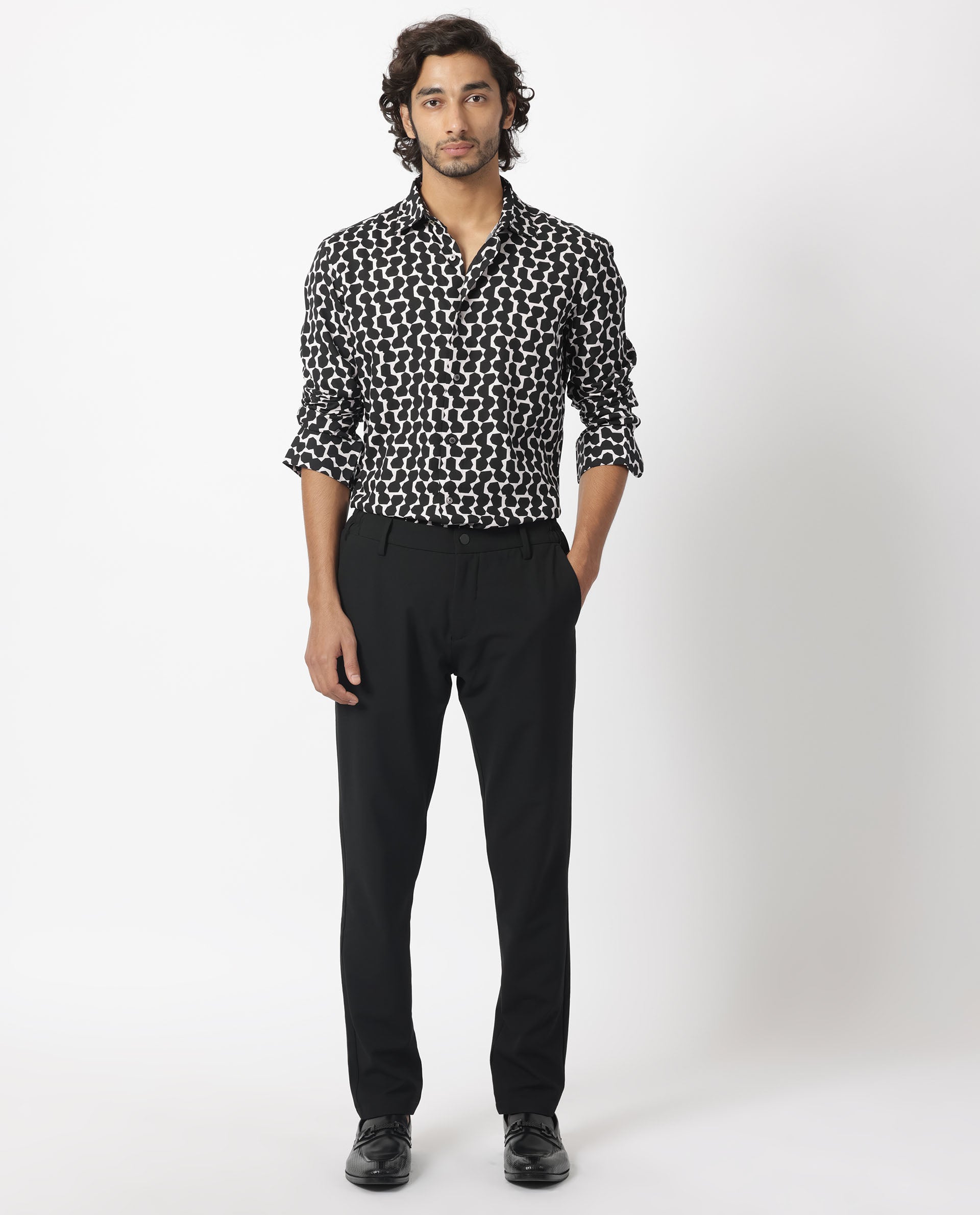 Rare Rabbit Men's Hexo Purple Viscose Geometric Print Regular Fit Full Sleeve Collared Shirt