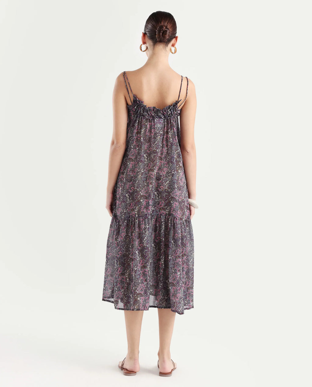 Rareism Women's Hilda Pink V-Neck Abstract Print Sleeveless Knee Length Regular Fit Dress