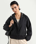 Rareism Women's Hoian Black Spread Collar Plain Ribbed Sleeve Boxy Fit Jacket
