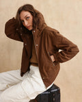 Rareism Women's Hoian Dark Beige Stand Collar Plain Ribbed Sleeve Boxy Fit Jacket