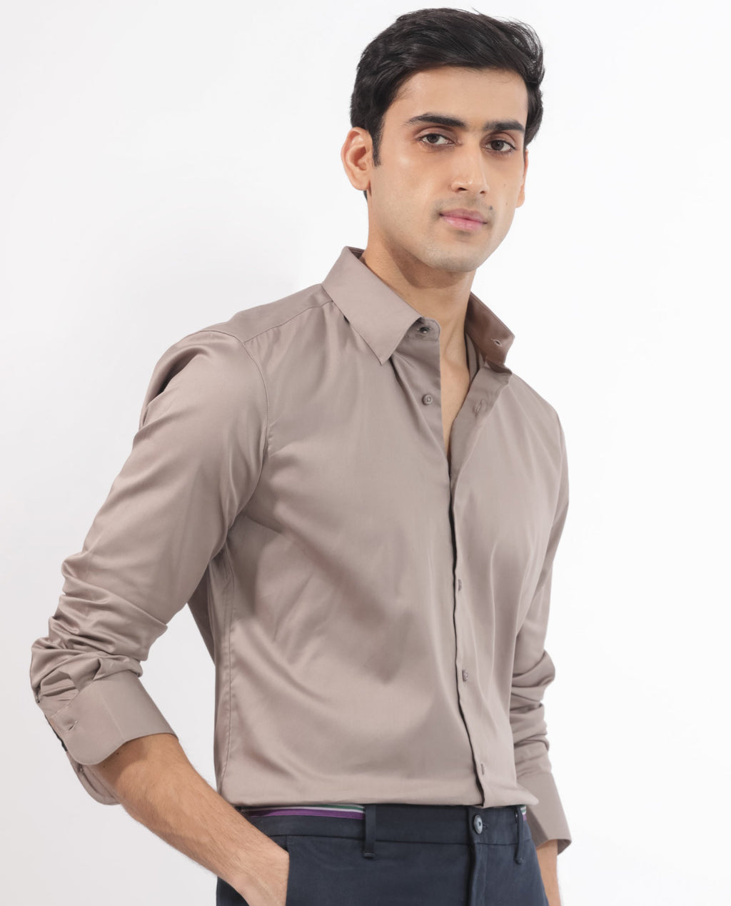 Rare Rabbit Men's Holand Beige Cotton Plain Regular Fit Full Sleeve Collared Shirt