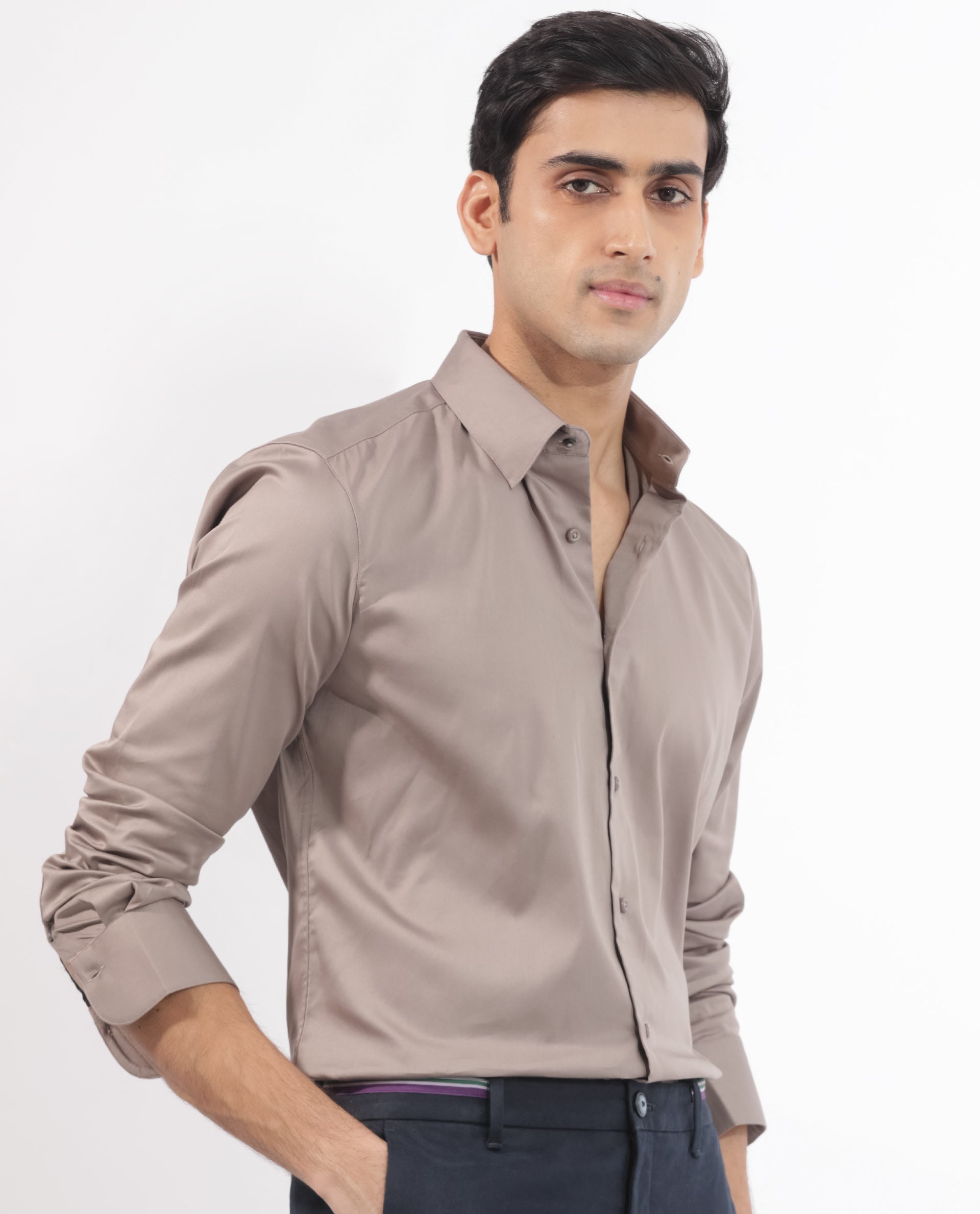 Rare Rabbit Men's Holand Beige Cotton Plain Regular Fit Full Sleeve Collared Shirt