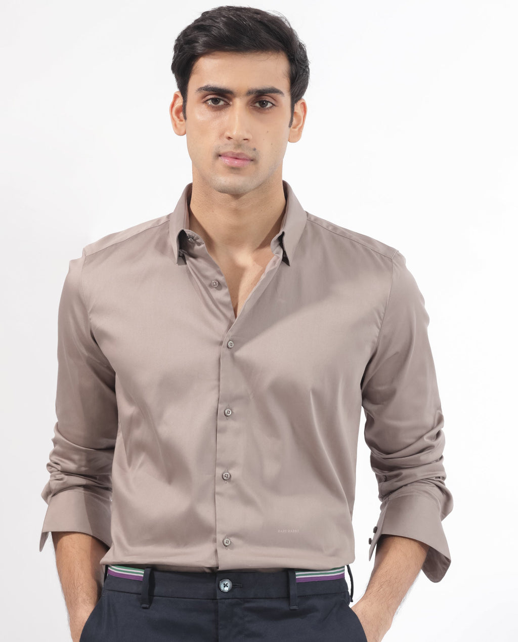 Rare Rabbit Men's Holand Beige Cotton Plain Regular Fit Full Sleeve Collared Shirt