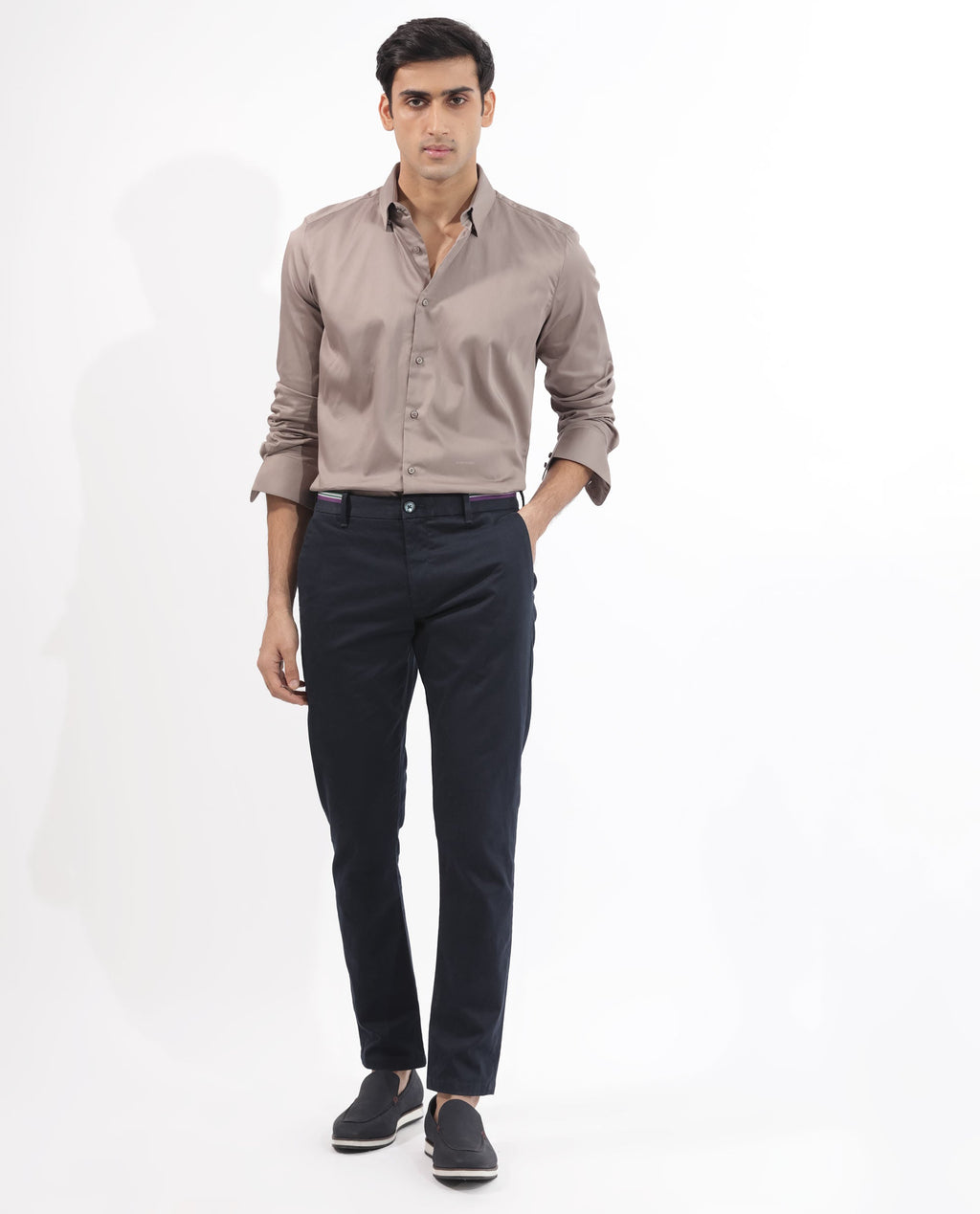 Rare Rabbit Men's Holand Beige Cotton Plain Regular Fit Full Sleeve Collared Shirt