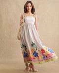 Rareism Women's Holley Multi Rayon Shoulder Strap Floral Print Shoulder Strap Maxi Fit And Flare Dress