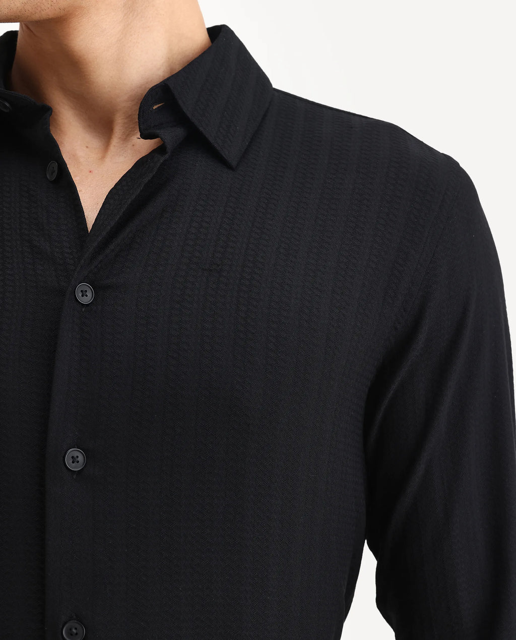 Rare Rabbit Men's Hon Black Cotton Dobby Print Regular Fit Full Sleeve Collared Shirt